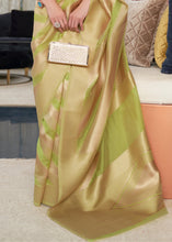 Load image into Gallery viewer, Green &amp; Golden Woven Organza Silk Saree