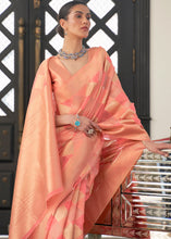Load image into Gallery viewer, Salmon Peach Orange Lehariya Handloom Weaving Organza Silk Saree