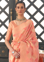 Load image into Gallery viewer, Salmon Peach Orange Lehariya Handloom Weaving Organza Silk Saree