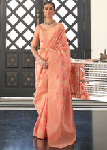 Load image into Gallery viewer, Salmon Peach Orange Lehariya Handloom Weaving Organza Silk Saree