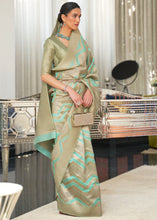 Load image into Gallery viewer, Blue &amp; Golden Lehariya Handloom Weaving Organza Silk Saree