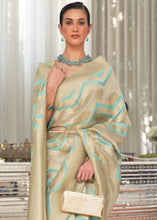Load image into Gallery viewer, Blue &amp; Golden Lehariya Handloom Weaving Organza Silk Saree