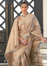 Load image into Gallery viewer, Golden Brown &amp; Grey Lehariya Handloom Weaving Organza Silk Saree