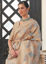 Load image into Gallery viewer, Golden Brown &amp; Grey Lehariya Handloom Weaving Organza Silk Saree