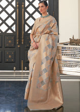 Load image into Gallery viewer, Golden Brown &amp; Grey Lehariya Handloom Weaving Organza Silk Saree