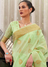 Load image into Gallery viewer, Kelly Green Copper Zari Woven Linen Silk Saree