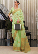 Load image into Gallery viewer, Kelly Green Copper Zari Woven Linen Silk Saree