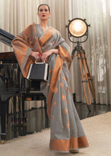 Load image into Gallery viewer, Seal Grey Copper Zari Woven Linen Silk Saree