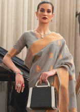 Load image into Gallery viewer, Seal Grey Copper Zari Woven Linen Silk Saree