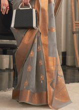 Load image into Gallery viewer, Seal Grey Copper Zari Woven Linen Silk Saree
