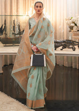 Load image into Gallery viewer, Emerald Green Copper Zari Woven Linen Silk Saree