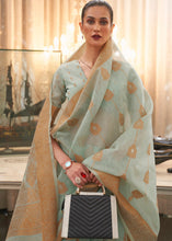 Load image into Gallery viewer, Emerald Green Copper Zari Woven Linen Silk Saree
