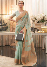 Load image into Gallery viewer, Emerald Green Copper Zari Woven Linen Silk Saree