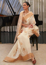 Load image into Gallery viewer, Ivory White Copper Zari Woven Linen Silk Saree