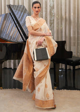 Load image into Gallery viewer, Ivory White Copper Zari Woven Linen Silk Saree