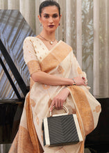 Load image into Gallery viewer, Ivory White Copper Zari Woven Linen Silk Saree