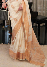 Load image into Gallery viewer, Ivory White Copper Zari Woven Linen Silk Saree