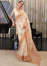 Load image into Gallery viewer, Ivory White Copper Zari Woven Linen Silk Saree