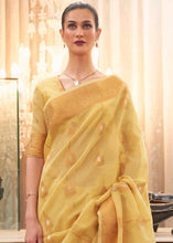 Load image into Gallery viewer, Canary Yellow Copper Zari Woven Linen Silk Saree