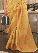 Load image into Gallery viewer, Canary Yellow Copper Zari Woven Linen Silk Saree
