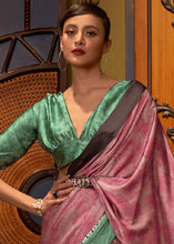 Load image into Gallery viewer, Green &amp; Pink Designer Satin Crepe Printed Saree