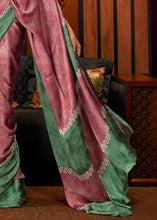 Load image into Gallery viewer, Green &amp; Pink Designer Satin Crepe Printed Saree