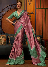Load image into Gallery viewer, Green &amp; Pink Designer Satin Crepe Printed Saree