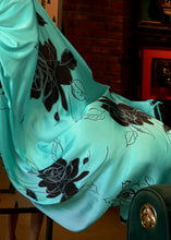 Load image into Gallery viewer, Turquoise Blue Designer Satin Crepe Printed Saree