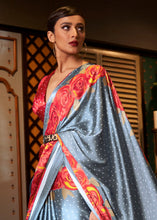 Load image into Gallery viewer, Lead Grey Designer Satin Crepe Printed Saree