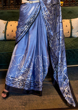 Load image into Gallery viewer, Steel Blue Designer Satin Crepe Printed Saree : Top Pick