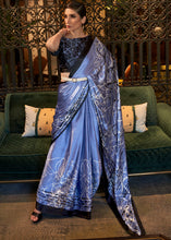 Load image into Gallery viewer, Steel Blue Designer Satin Crepe Printed Saree : Top Pick