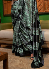 Load image into Gallery viewer, Green &amp; Black Designer Satin Crepe Printed Saree