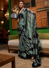 Load image into Gallery viewer, Green &amp; Black Designer Satin Crepe Printed Saree