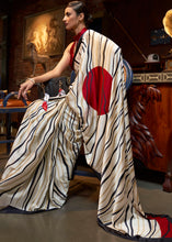 Load image into Gallery viewer, Daisy White Designer Satin Crepe Printed Saree : Top Pick