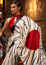 Load image into Gallery viewer, Daisy White Designer Satin Crepe Printed Saree : Top Pick