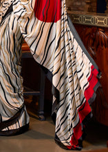 Load image into Gallery viewer, Daisy White Designer Satin Crepe Printed Saree : Top Pick