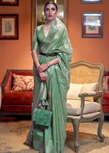 Load image into Gallery viewer, Bermuda Green Woven Linen Silk Saree