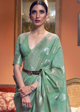 Load image into Gallery viewer, Bermuda Green Woven Linen Silk Saree