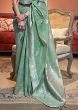 Load image into Gallery viewer, Bermuda Green Woven Linen Silk Saree