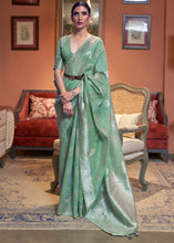 Load image into Gallery viewer, Bermuda Green Woven Linen Silk Saree