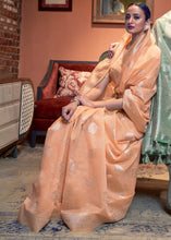 Load image into Gallery viewer, Melon Orange Woven Linen Silk Saree