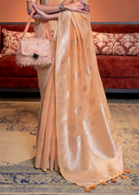 Load image into Gallery viewer, Melon Orange Woven Linen Silk Saree