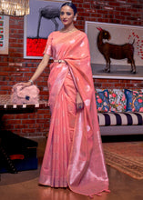 Load image into Gallery viewer, Coral Pink Woven Linen Silk Saree
