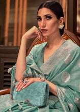 Load image into Gallery viewer, Oceanic Teal Blue Woven Linen Silk Saree