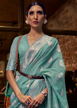 Load image into Gallery viewer, Oceanic Teal Blue Woven Linen Silk Saree