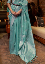 Load image into Gallery viewer, Oceanic Teal Blue Woven Linen Silk Saree