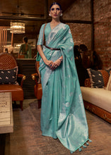 Load image into Gallery viewer, Oceanic Teal Blue Woven Linen Silk Saree