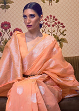 Load image into Gallery viewer, Salmon Orange Woven Linen Silk Saree