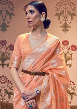 Load image into Gallery viewer, Salmon Orange Woven Linen Silk Saree