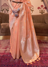 Load image into Gallery viewer, Salmon Orange Woven Linen Silk Saree